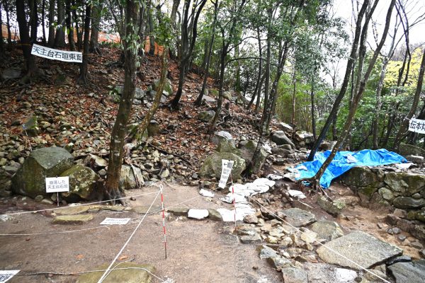 平成6年度行われた、天主台東側の発掘調査現場