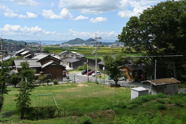 大沙川堤防からは三上山や湖西の山並みも見える